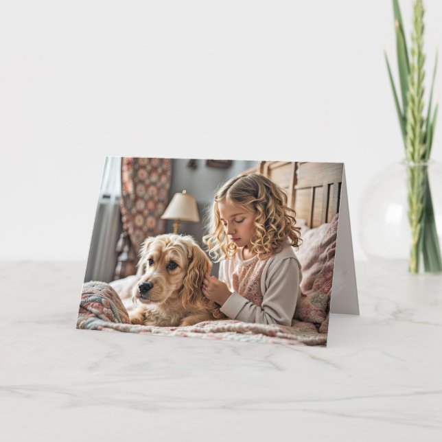 Cartão Menina Rezando Com Cachorro (Frente)