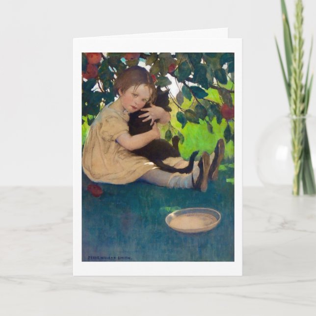 Cartão Menina segurando um gato negro, Jessie Willcox Smi (Frente)
