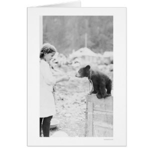 Cartão Menina & urso Seward, Alaska 1912