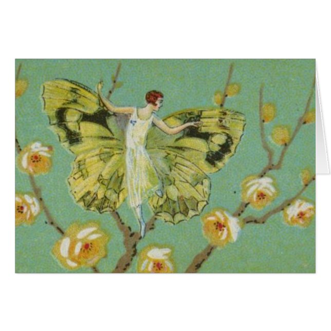 Cartão Menina verde da borboleta (Frente Horizontal)