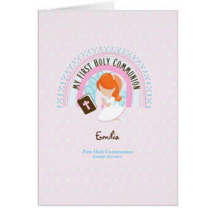 Cartão Menina Vermelha Coca-branca de Primeira Comunhão P