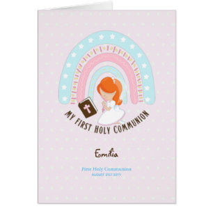 Cartão Menina Vermelha Coca-branca de Primeira Comunhão P