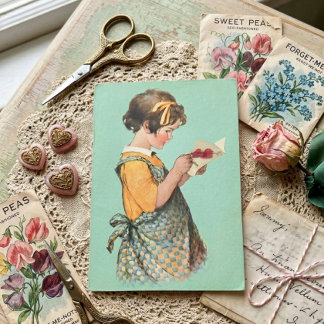 Cartão Menina Vintage & Bilhete de Dia dos Namorados Jess