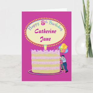 Cartão Meninas Bonitas 8º Aniversário Personalizaram-na