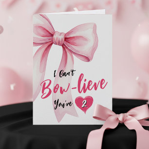 Cartão Meninas com Laço Rosa Feliz 2º Aniversário Dois Te