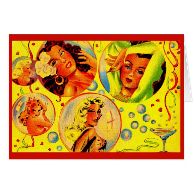 Cartão Meninas de glamour dos anos 40 (Frente horizontal)