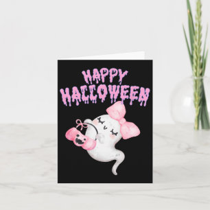 Cartão Meninas de Roupa de Queda de Fantasmas Cute, Rosa,