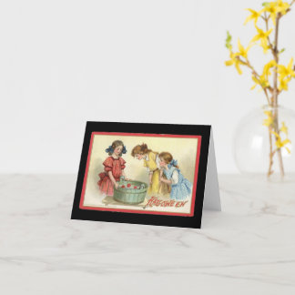 Cartão Meninas do Halloween Mergulhando em busca de Maçãs