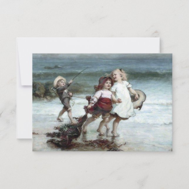 Cartão Meninas fingindo ser cavalos na praia (Frente)