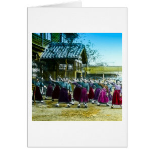 Cartão Meninas japonesas da escola do vintage que