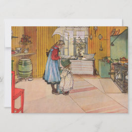 Cartão Meninas na cozinha (Arte Sueca Clássica)