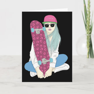 Cartão Meninas Patinam Skate Skateboarding Fazem Um Kickf