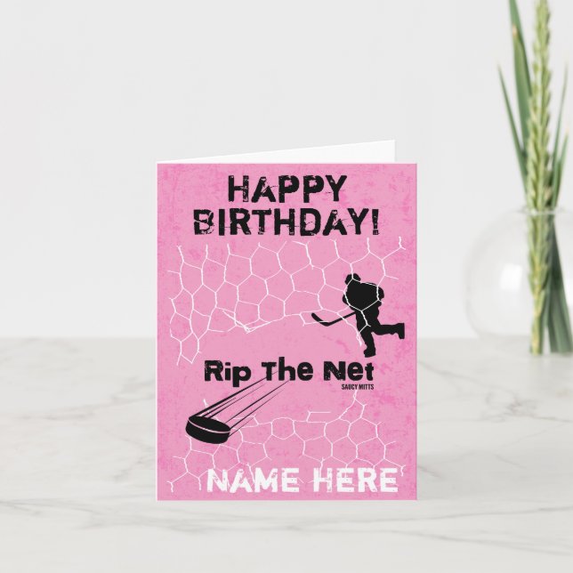 Cartão Meninas Personalizadas Aniversário Pega no Hockey  (Frente)
