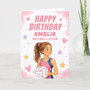 Cartão Meninas Personalizadas Aquarela Netball Estrela