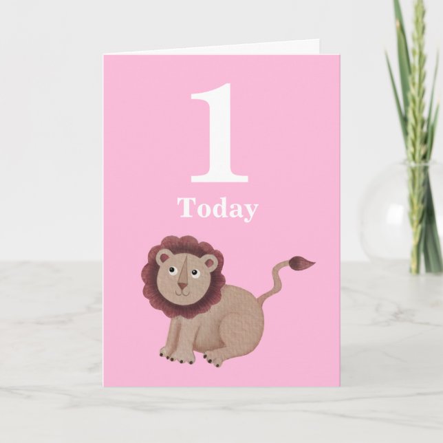 Cartão Meninas Pink Ist Birthday Jungle Animal Card (Frente)