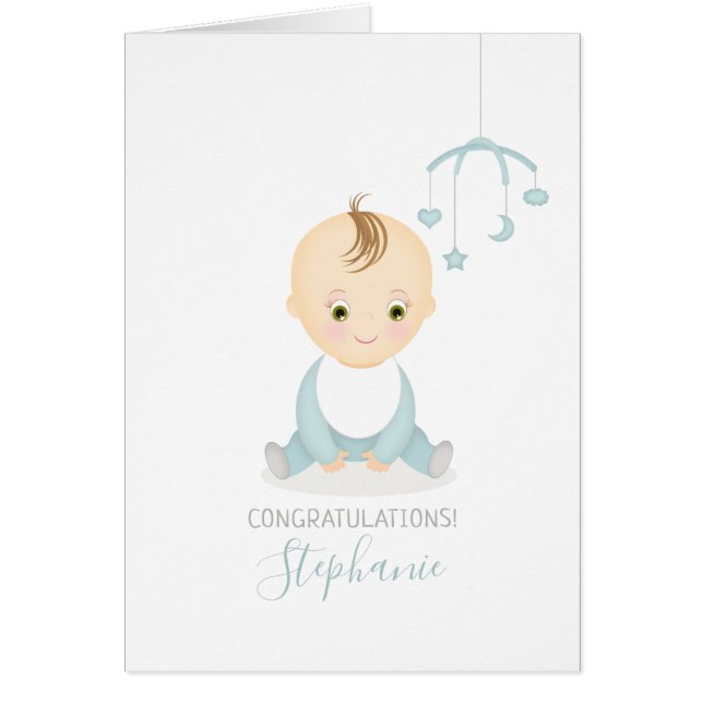 Cartão Menino bonito e seu Chá de fraldas móvel (Frente)