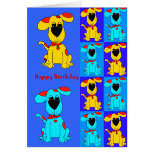 Cartão Menino Cães Azul Amarelo Vermelho