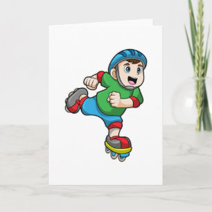 Cartão Menino como Patinador com Patins e Capacete