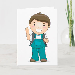 Cartão Menino da Escola Sorridente com Mochila