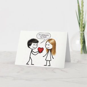 Cartão Menino de desenho de palito do Dia dos Namorados 