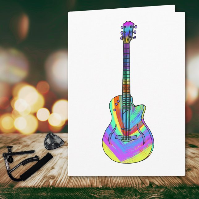 Cartão Menino de violão acústico e semitelical (Funky psychedelic guitar birthday greetings card)