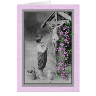 Cartão Menino do buquê espiritual que Praying a Jesus