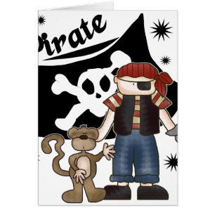 Cartão Menino do pirata com macaco
