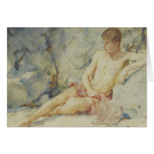 Cartão menino dos anos 20 contra a rocha por Tuke (Frente Horizontal)