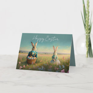 Cartão Menino e menina do Coelhinho da Páscoa Elegante