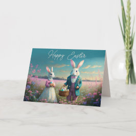 Cartão Menino e menina do Coelhinho da Páscoa Elegante