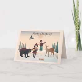 Cartão 💕 Menino e menina na floresta com animais Natal2