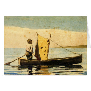 Cartão Menino em um bote
