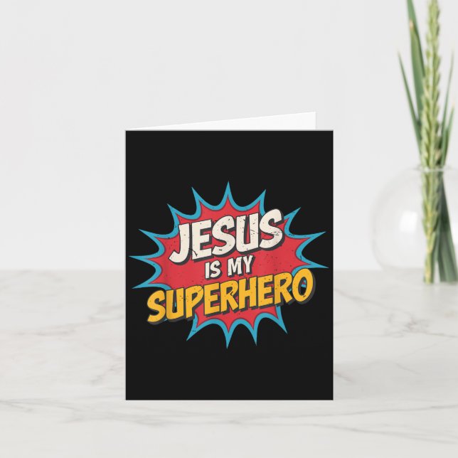Cartão Menino Jesus é Meu Super-herói Cristão Deus Filho (Frente)