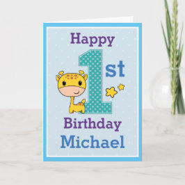 Cartão Menino no Primeiro Aniversário, Girafa 