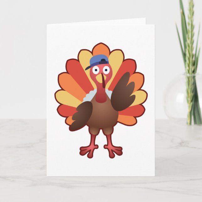 Cartão Menino Peru Fofinho Gobble - Presente de Ação de G (Frente)