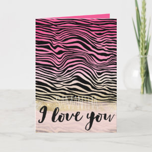 Cartão Menino rosa Dourado Mole Aquarela Negra Zebra Amor