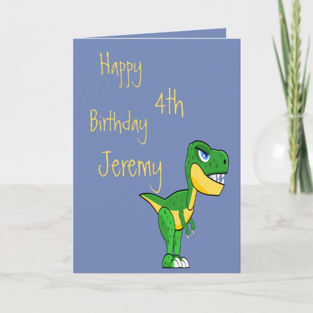 Cartão Meninos Azuis Dinossauros Cute Idade Aniversário (Frente)