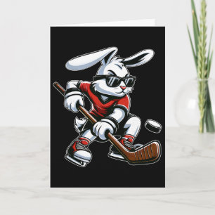 Cartão Meninos Coelhinhos Feliz Páscoa Bunny Jogando Hóqu