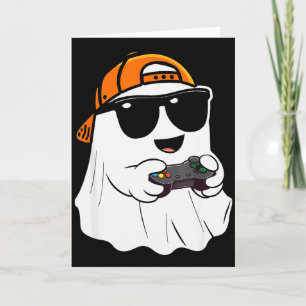 Cartão Meninos de Halloween Fantasma Gamer Y Fato de Jogo
