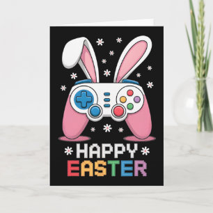 Cartão Meninos Feliz Dia de Páscoa Coelho Ovo Video Game 