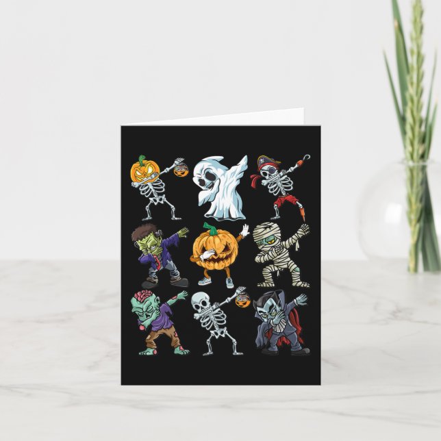 Cartão Meninos Halloween Skeleton Jack O Lantern Zombie D (Frente)