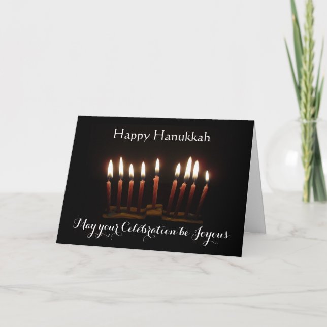 Cartão Menorá acesa Feliz Hanukkah (Frente)