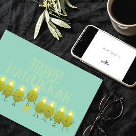Cartão Menorá de Azeitonas de Hanukkah | Logotipo Corpora