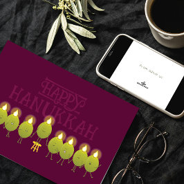 Cartão Menorá de Azeitonas de Hanukkah | Logotipo Corpora