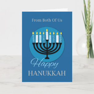 Cartão Menorá de Hanukkah de Nós Dois em Azul Escuro