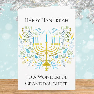 Cartão Menorá Feliz de Hanukkah com Flores Netas
