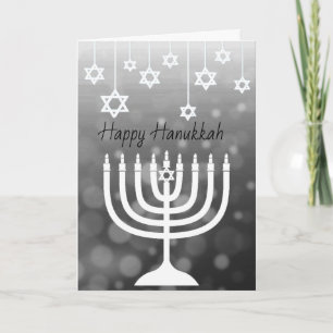 Cartão Menorá Preto e Branco Feliz Hanukkah