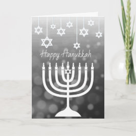 Cartão Menorá Preto e Branco Feliz Hanukkah