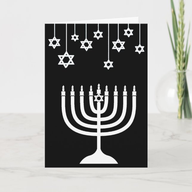 Cartão Menorá Preto e Branco Feliz Hanukkah (Frente)
