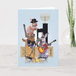 Cartão Menorah Animal Bandas-Coelhos Chanukah
